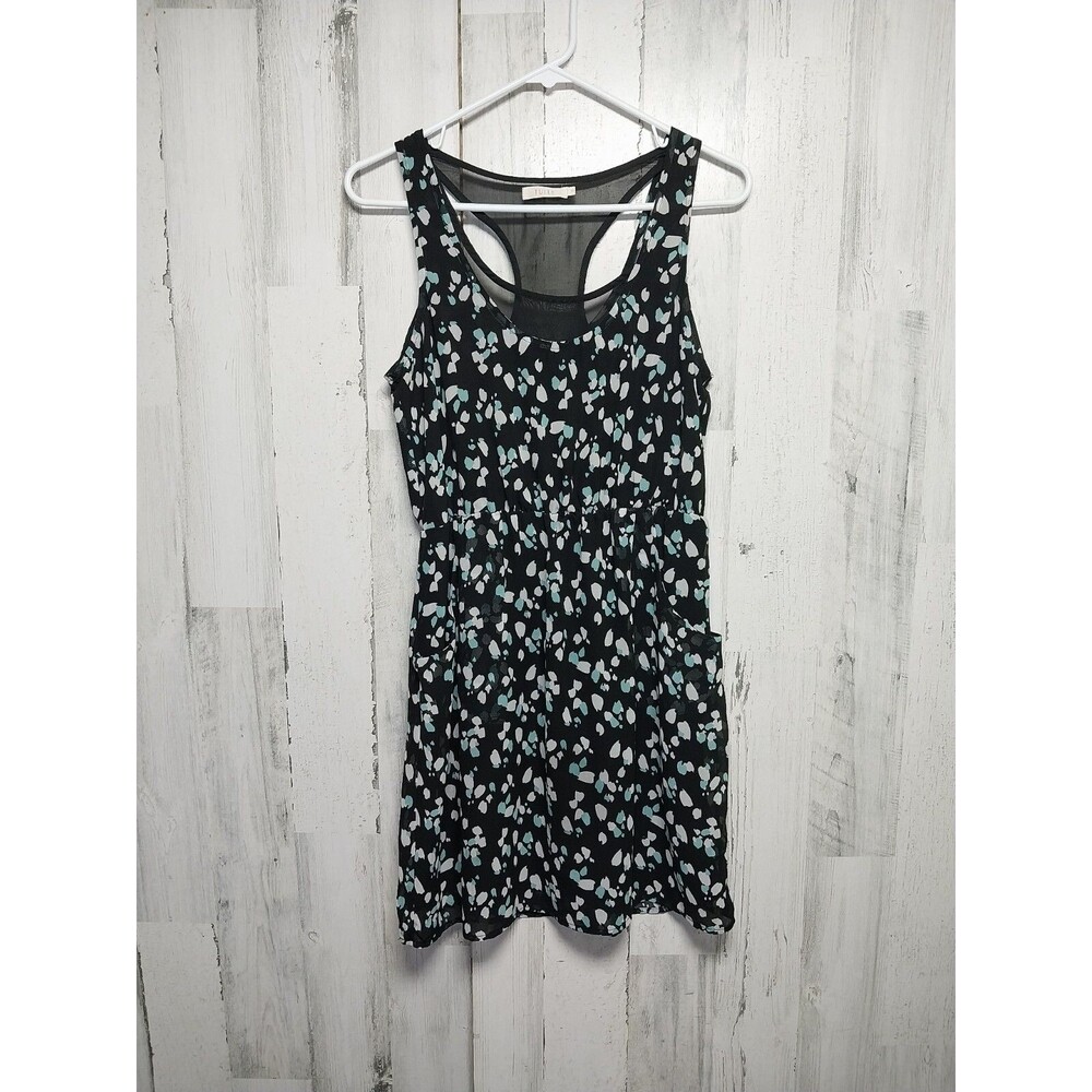 Tulle Womens Sleeveless Dress Sz Small Blue Black Paint Racer Back Teal